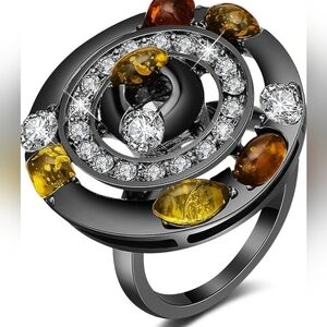 Round Shape Colorful Crystal Setting Statement Ring